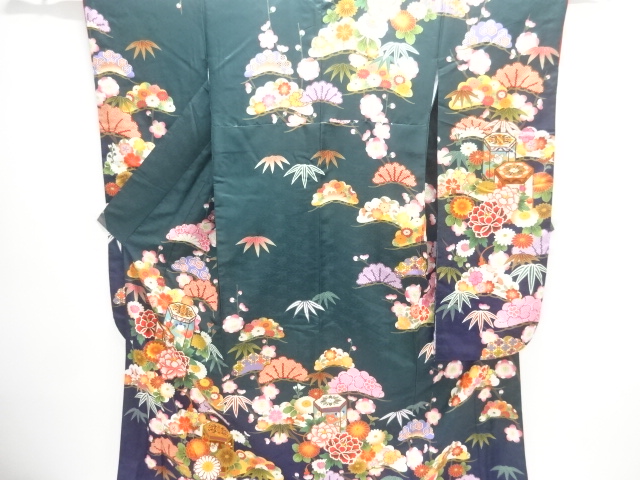 JAPANESE KIMONO / SET OF FURISODE & JUBAN / SHOCHIKUBAI & FLOWER 